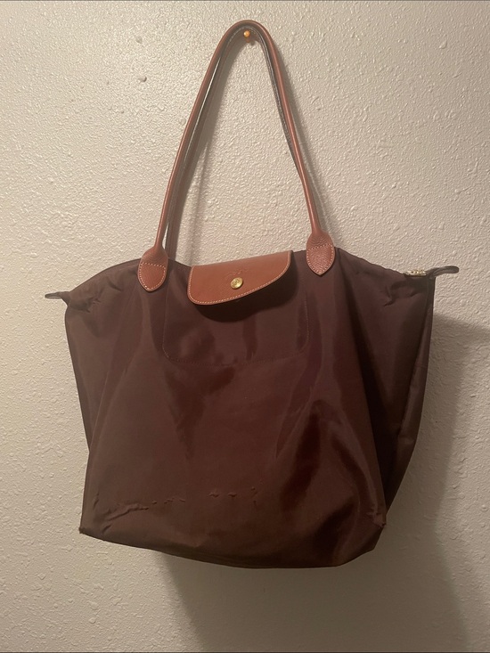 Longchamp Handbags - Longchamp Brown Nylon Tote with Tan Leather Trim